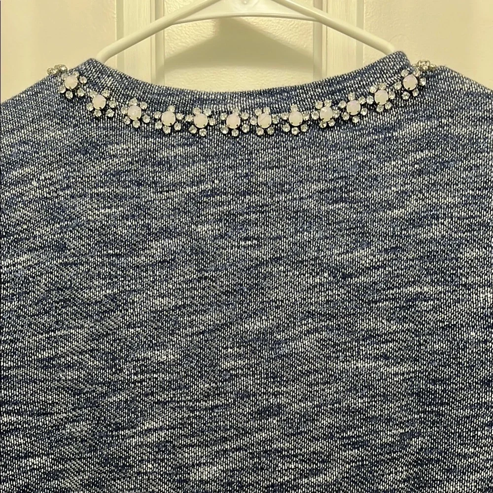 NWT J. Crew Blue and White Heathered Knit Sweater with Embellishments - Sz Small
